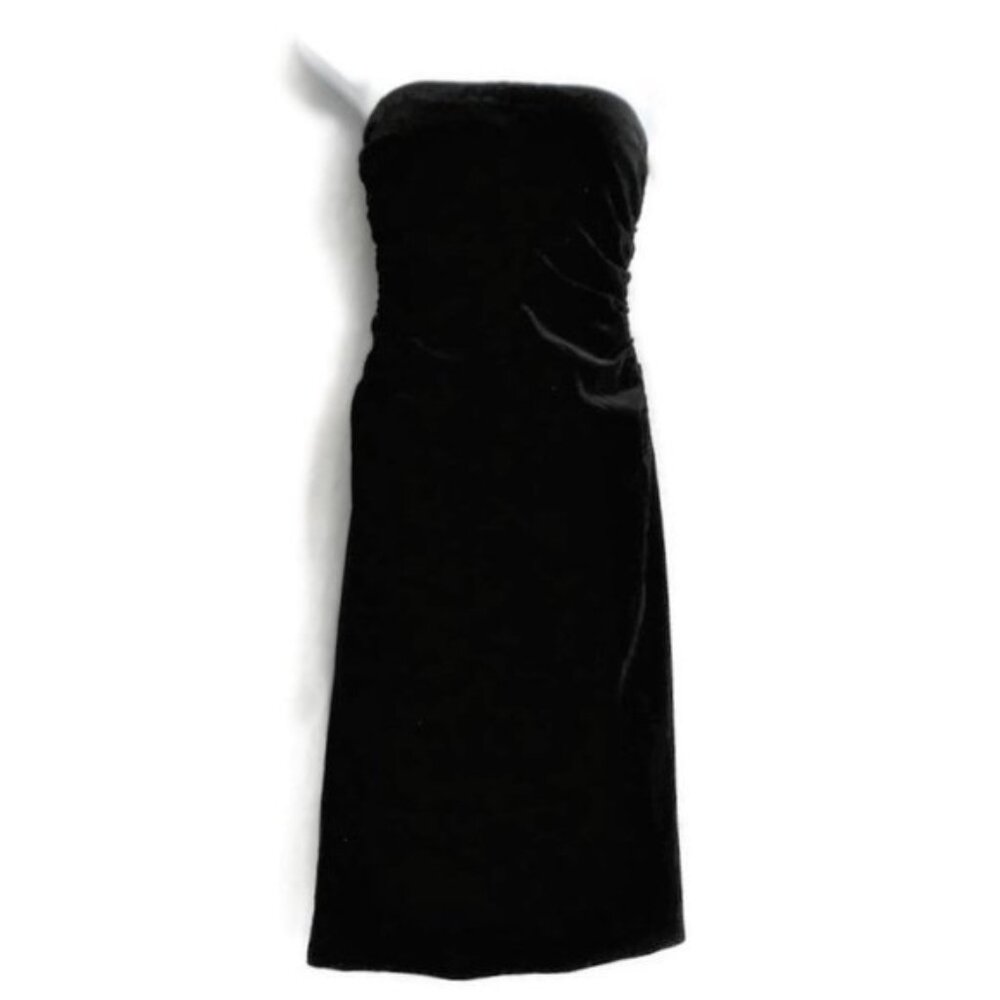 VeLVeT Theory USA Dress Strapless Ruched Lined Black Back Zip Stretch XS 0